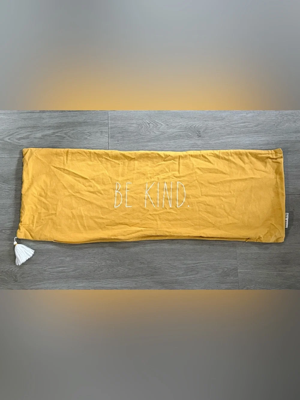 Rae Dunn Canvas Mustard Yellow 'BE KIND' Embroidered Pillowcase